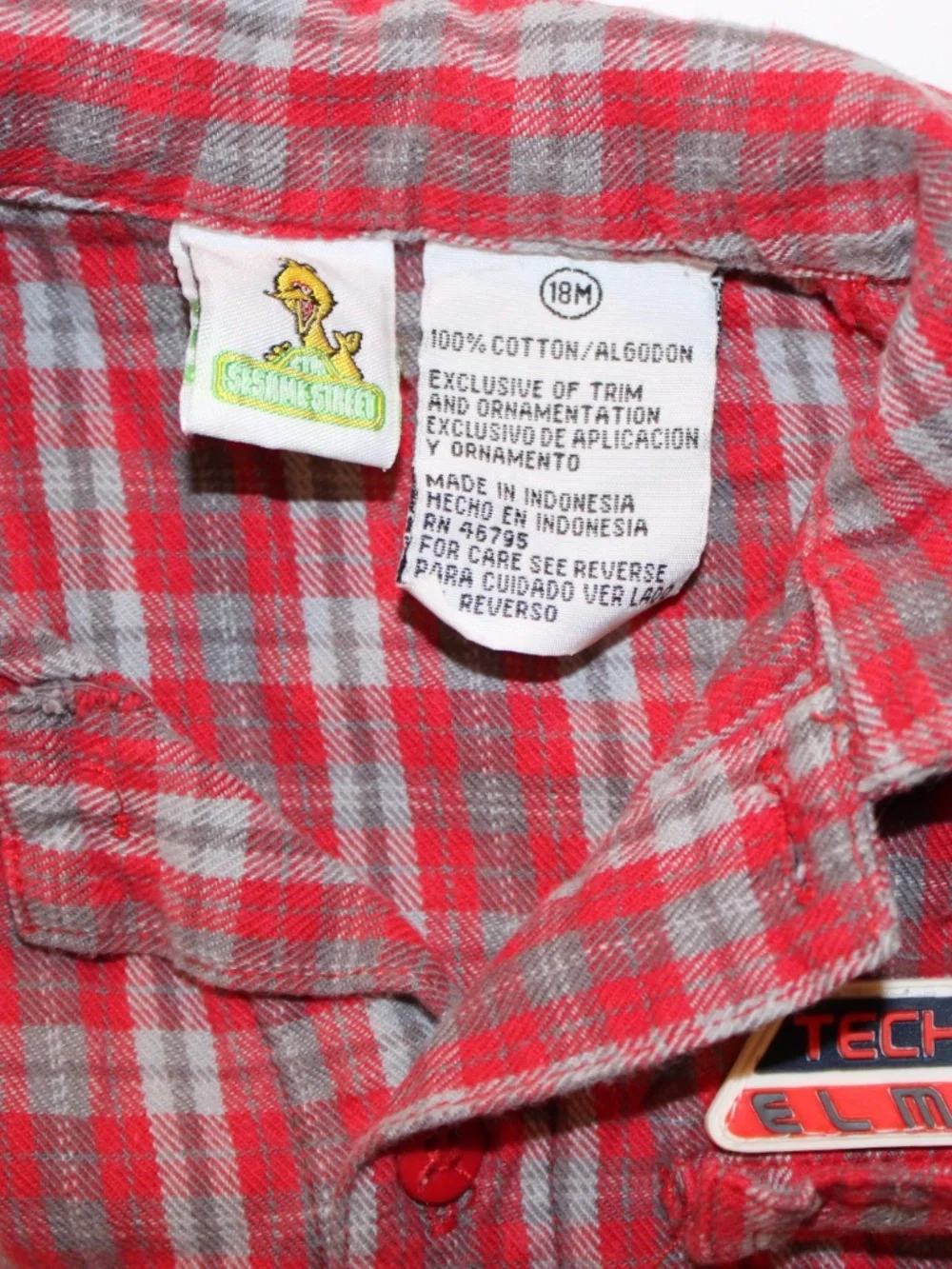 Vintage Y2K Sesame Street Elmo Plaid Button Up Shirt 18M